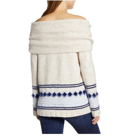 Caslon Cowl Neck Oatmeal Fair Isle Convertible chunky knit Sweater - Picture 3 of 11